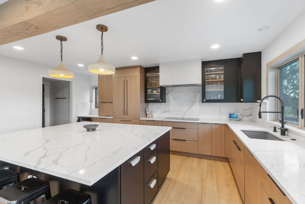 Kitchen with light and dark wood cabinetry